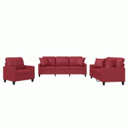 VidaXL Ensemble de canapés 3 pcs et coussins rouge bordeaux similicuir Modèle Galaxie Pro - 3201351