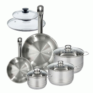 Batterie de cuisine avec 2 poêles 20/28 cm et 3 faitouts 16/20/24 cm sans PFAS Fackelmann Eterna Brillant avec couvercles - gris inox 3176239935172