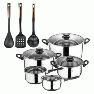 BERGNER - Batterie de Cuisine 8 pcs 16/18/20/24/28cm acier Inoxydable Compatible Induction avec Set de 3 Ustensiles de Cuisine en PBT noir et cuivre -_0