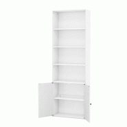 COSTWAY Étagère à Livres avec 2 Portes, Étagères à Livres avec 6 Étagères et Armoire, Étagères Régulables, Étagère à Livres Blanche, Sal