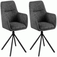 Décoshop26 - Lot de 2 chaises pivotantes style moderne et contemporain en tissu gris foncé piètement à quatre pieds métal noir 10_0007389 - 30002