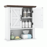 Helloshop26 - Armoire murale salle de bain 55 x 19 x 60 cm grande capacité étagère réglable style ferme rustique en mdf blanc 20_0018088 - 3000232