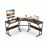 Helloshop26 - Bureau d'angle en forme de l 225 x 48 x 91 cm avec support écran amovible et multiprise intégrée style rustique en 20_0010903 - méta