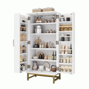 Merax armoire de cuisine 60x40x130 cm, garde-manger blanc avec poignées dorées, étagères réglables et rangements de porte - blanc Bois manufactur Merax armoire de cuisine 60x40x130 cm, garde-manger blanc avec poignées dorées, étagères réglables et rangements de porte - blanc Bois manufactur