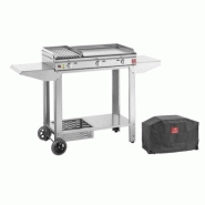 Plancha en inox double plaque clas 80 cm avec chariot et housse - planet - l81 x p50 x h20 cm - 54 kg - 8400 watts