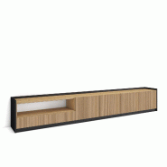 SKRAUT HOME Meuble TV, Banc Télé, Grand espace de Rangement, 310x37x50cm, Pour les TV jusqu'à 80", Meubles de salon, Style moderne, Chêne et noir