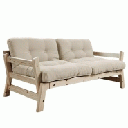 BANQUETTE CONVERTIBLE FUTON  STEP PIN MASSIF COLORIS BEIGE COUCHAGE 70*200 CM.