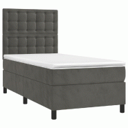 Décoshop26 - Cadre de lit LED avec sommier tête de lit matelas surmatelas 100x200 cm tissu velours gris foncé TDL0207744 - gris 3001227688009