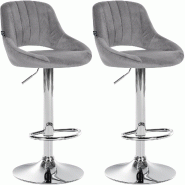 Décoshop26 - Lot de 2 tabourets de bar avec repose-pieds en forme d'arc assise en tissu gris cadre en métal TDB10758 - gris métal 3000250463409
