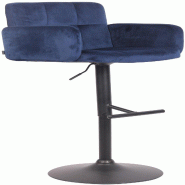 Décoshop26 - Tabouret de bar pivotant en velours bleu et métal noir avec accoudoirs repose-pieds et dossier TDB10655 - bleu 3002471632695