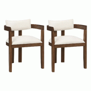 Merax Ensemble de 2 chaises de salle à manger, bois massif avec accoudoirs, housse en lin beige, chaises modernes, couleur bois noyer, stables et - b