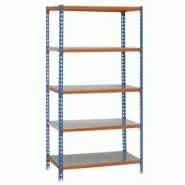 PROREGAL Étagère pour charges lourdes METAL SHARK | HxLxP 180x80x30cm | Charge du compartiment 180kg | Bleu-orange - bleu métal PR_RS3-45 PROREGAL Étagère pour charges lourdes METAL SHARK | HxLxP 180x80x30cm | Charge du compartiment 180kg | Bleu-orange - bleu métal PR_RS3-45