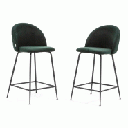 RATTATAN Lot de 2 tabourets de bar en velours avec pieds en métal,h.65cm,pour bar,restaurant et cuisine,design élégant–Sara XL–Vert foncé/Gris