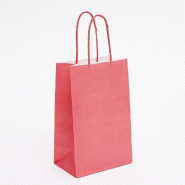 Sac kraft framboise poignées torsadées coordonnées 14x8,5x21,5cm - par 50