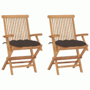 VidaXL Chaises De Jardin Avec Coussins Taupe Lot De 2 Bois Teck Massif - gris 3062510