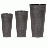 WellHome - Pack de 3 pots de fleurs 15,5/27/64L Tubus Slim Effect coloris anthracite - marron plastique PK2951