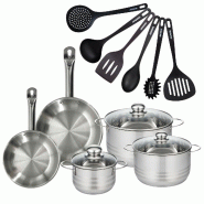 Batterie de cuisine avec 2 poêles 20/24 cm et 3 faitouts 20/24 cm avec 6 ustensiles de cuisine Fackelmann Etherna Brillant Fenix - gris inox 31762399_0