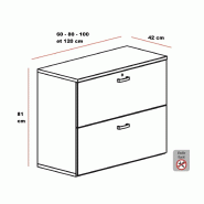 Classeur de Bureau Compact : Rangement Professionnel 2 Tiroirs pour Dossiers Suspendus - 80, Gris aluminium, Acacia foncé_0