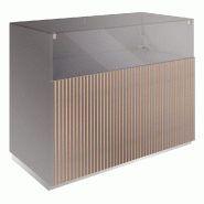 Comptoir vitrine côté bois Vertigo T01 MDF naturel et gris alu 120x60x93cm