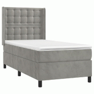 Décoshop26 - Cadre de lit LED avec sommier tête de lit matelas 80x200cm tissu velours gris clair TDL0208493 - gris 3001543182724_0