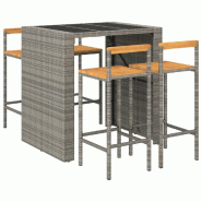 Helloshop26 - Ensemble de bar de jardin meuble extérieur terrasse 5 pièces gris poly rotin/bois massif acacia - 3000734647769
