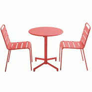 Oviala Business Ensemble table de jardin et 2 chaises en métal rouge - rouge acier 114696
