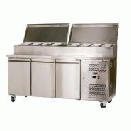 Romux® Table a Pizza Réfrigérée 3 Portes 202x80 cm pour Bacs GN Plan de Travail en Acier | Préparation Pizzas et Salades - inox 8435811806527