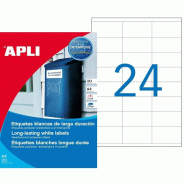 Apli 480 étiquettes polyester blanches, format 64,6 x 33,8 mm (20 feuilles / cdt) - 8410782012269