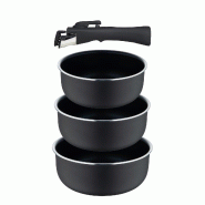 BERGNER Click&Cook - Ensemble de 3 casseroles Ø16/Ø18/Ø20 cm en aluminium embouti avec Heat Dot et poignée amovible noire - multi-matériau Q4972