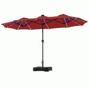 COSTWAY Parasol 4,5m double pour terrasse avec socle et lampes solaires colorées. - rouge métal ZB35651IZ-N COSTWAY Parasol 4,5m double pour terrasse avec socle et lampes solaires colorées. - rouge métal ZB35651IZ-N