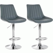Décoshop26 - Lot de 2 tabourets de bar réglable en hauteur pivotant à 360° assise en PVC gris couture verticale pied métal chromé 10_0004420 - g Décoshop26 - Lot de 2 tabourets de bar réglable en hauteur pivotant à 360° assise en PVC gris couture verticale pied métal chromé 10_0004420 - g