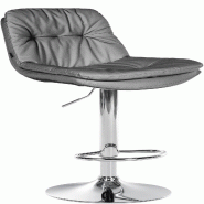 Décoshop26 - Tabouret chaise haute x1 pour cuisine et bar à assise moelleuse en similicuir gris cadre en métal chromé 10_0005696 - gris métal 300