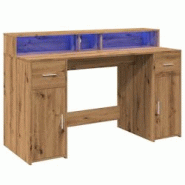Helloshop26 - Bureau table poste de travail meuble d'ordinateur informatique étude avec lumières LED chêne artisanal bois 02_0023417 - 3000214313726 Helloshop26 - Bureau table poste de travail meuble d'ordinateur informatique étude avec lumières LED chêne artisanal bois 02_0023417 - 3000214313726