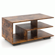 Helloshop26 - Table basse avec étagère centrale géométrique 90 x 50 x 42 cm 3 niveaux de rangement design moderne en bois marron 20_0013755 - 3000