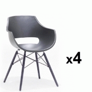 LOT DE 4 CHAISES SCANDINAVE REMO COQUE GRISE PIÉTEMENT HÊTRE LAQUE NOIR MAT