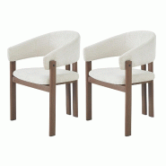 Merax Lot de 2 chaises de salle à manger avec accoudoirs, tissu en lin et structure en fer aspect noyer, beige - beige multi-matériau N634P377333B