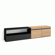 SKRAUT HOME Meuble TV, Banc Télé, 200x45x35cm, Pour les TV jusqu'à 80", Meubles de salon, Chêne et noir - beige Bois manufacturé 47_1