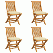 VidaXL Chaises De Jardin Et Coussins Blanc Crème Lot De 4 Teck Massif - beige 3062585