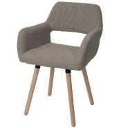 Décoshop26 - Chaise de salle à manger avec accoudoirs style moderne en tissu bouclé taupe et pieds en bois de hêtre 04_0009860 - Bois massif 30002