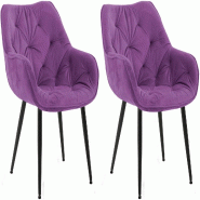 Décoshop26 - Lot de 2 chaises de salle à manger coutures décoratives en velours violet et pieds en métal noir 10_0007715 - violet métal 3000266265752