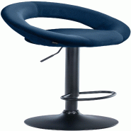 Décoshop26 - Tabouret de bar x1 assise ronde et style contemporain en velours bleu et métal noir 10_0005969 - bleu métal 3000265320902