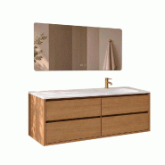 Meuble de salle de bain suspendu moderne avec vasque en pierre frittée, meuble à tiroirs et miroir, 120×55 cm【RW192-120 K】 - 0784931051811