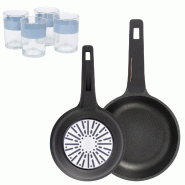 BERGNER - Jeu de Poêles Ø20/24cm en Aluminium Coulé Compatible Induction avec Jeu de 4 Verres de 0,5 L - PK9561