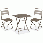 Breeze - Set de bistro en métal Cappuccino - 2 chaises et table 60x60 cm