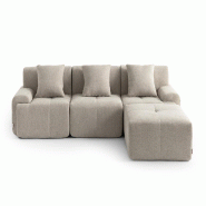 Canapé d'angle modulaire MILYSOFA SOFAMOUS 3 places avec méridienne Tissu chenille Beige sable - MS-MOUS-4-SB