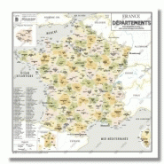 Carte de france administrative départements vintage - poster plastifié 100x100cm