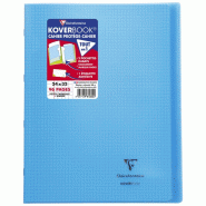 Clairefontaine Lot de 10 Cahier Kover Book 24x32, 96p./48 feuilles 90 g/m² piquées, couv. Transparente bleu, quadrillé 5x5 + marge - 3037929816020