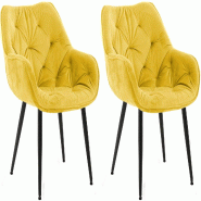 Décoshop26 - Lot de 2 chaises de salle à manger coutures décoratives en velours jaune et pieds en métal noir 10_0007559 - jaune métal 3000266172272