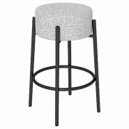 Helloshop26 - Tabouret de bar sans dossier hauteur 68 cm assise ronde rembourrée confort optimise design moderne en lin gris 20_0014161 - 30002281159