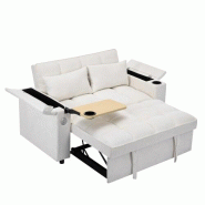 Merax Canapé-lit 3 en 1 2 places avec dossier réglable, USB, table cachée et porte-gobelet, Beige - beige métal N625P352301302303B_0